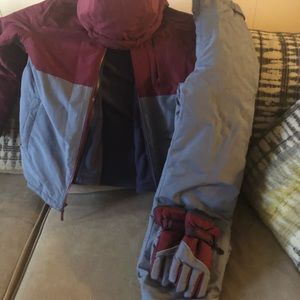 Childrens Place Boys Grey/Burgundy Snow suit size 14  with gloves